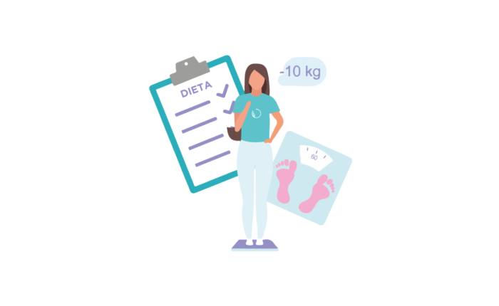 Chica con dieta y báscula para perder peso tras la Navidad